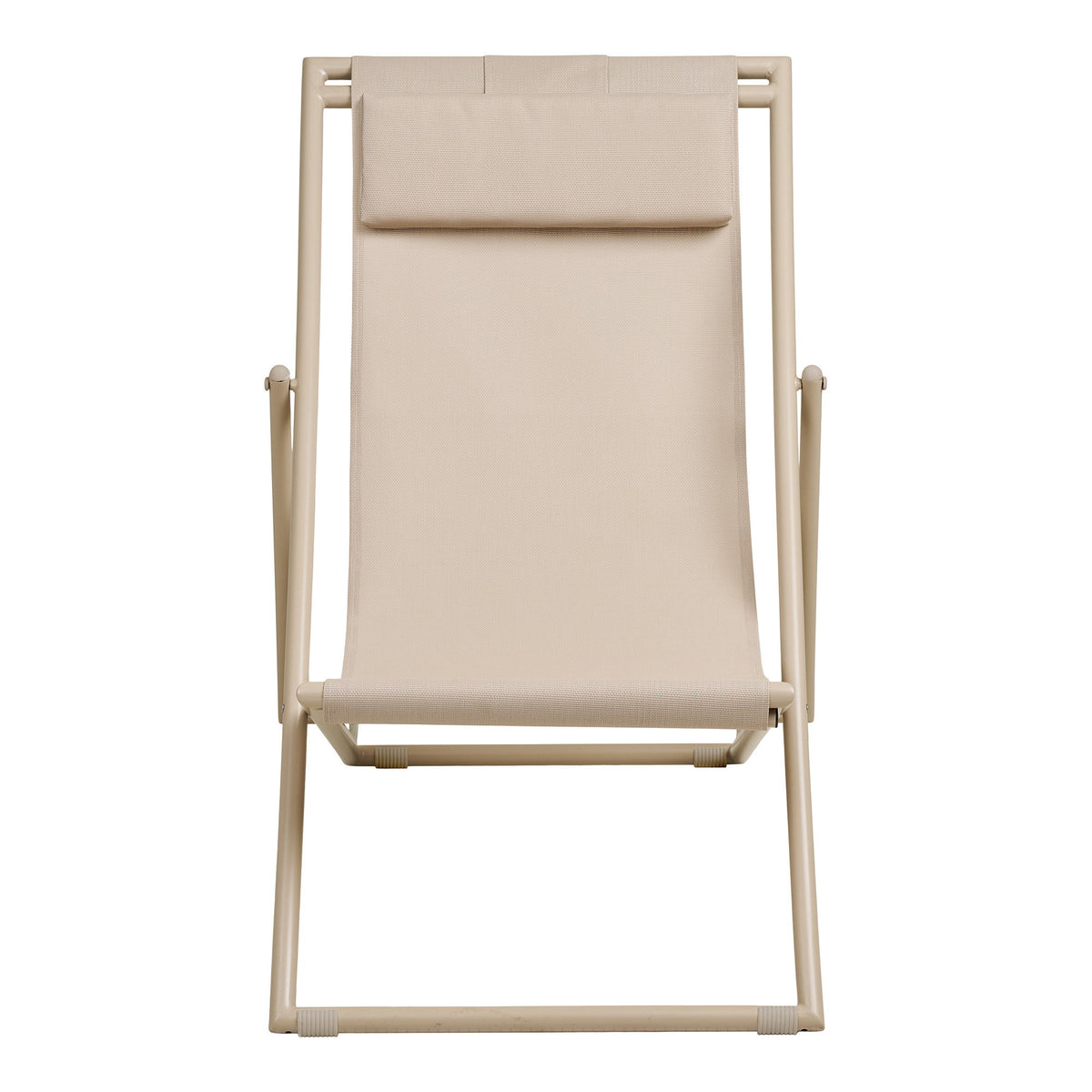 Chaise de plage Curtis taupe vue de face toile tendue et appui-tête