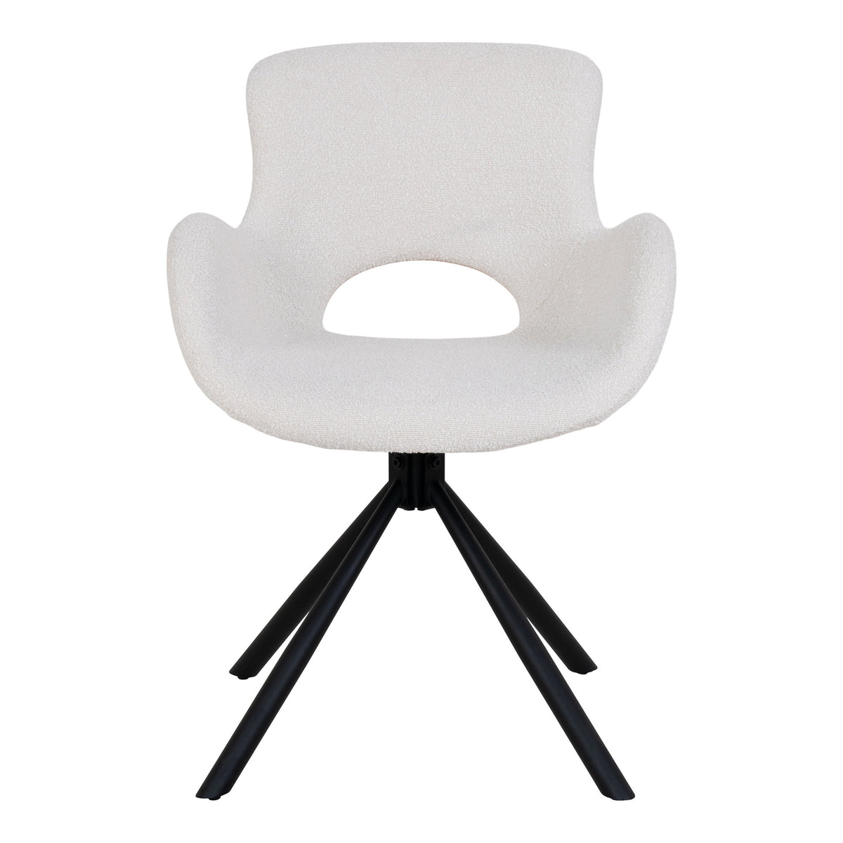 Chaise Amorim bouclé blanc vue de face avec sa découpe arrondie entre assise et dossier