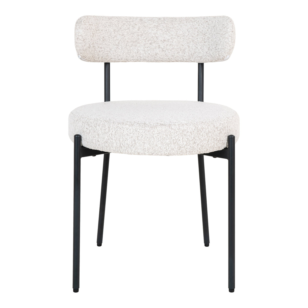 Chaise Badalona bouclé blanc vue de face assise ronde et dossier en rouleau