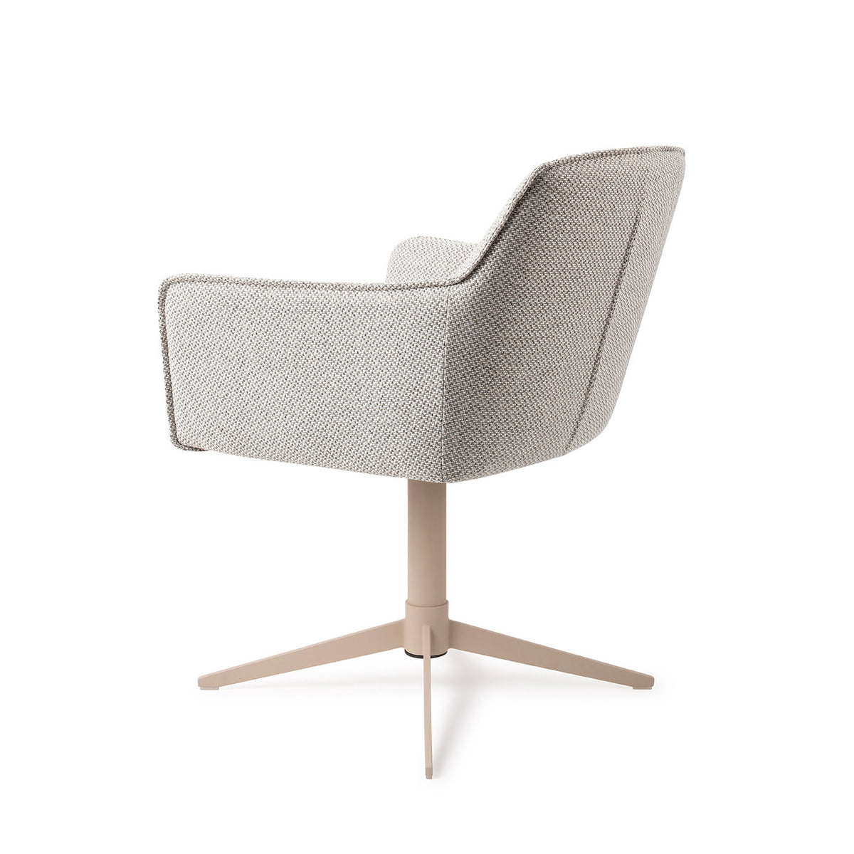 Dos de la chaise Hofu blanc cassé à motif avec ses coutures verticales et son pied central beige à quatre branches