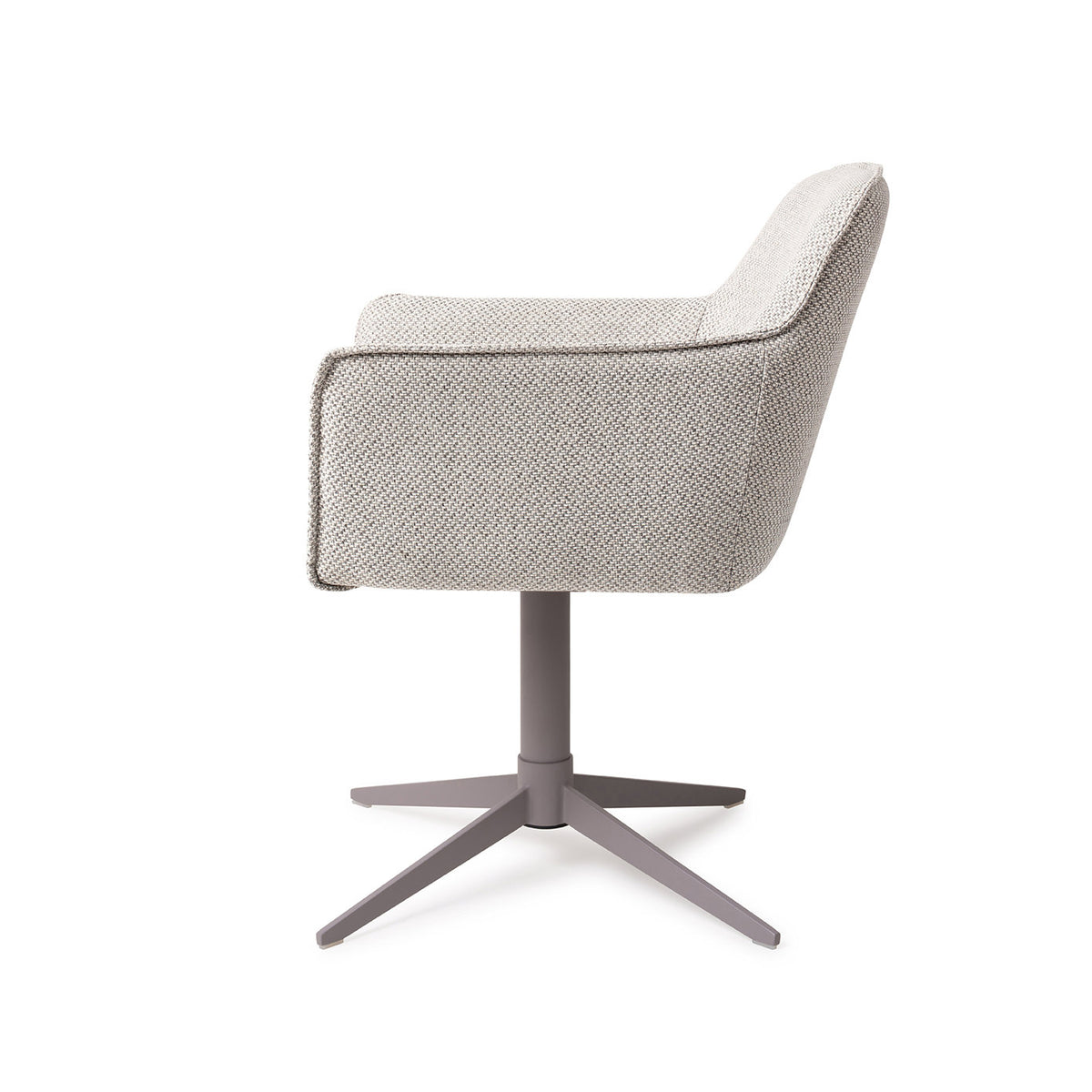 Chaise Hofu blanc cassé à motif vue de profil sur son pied central gris