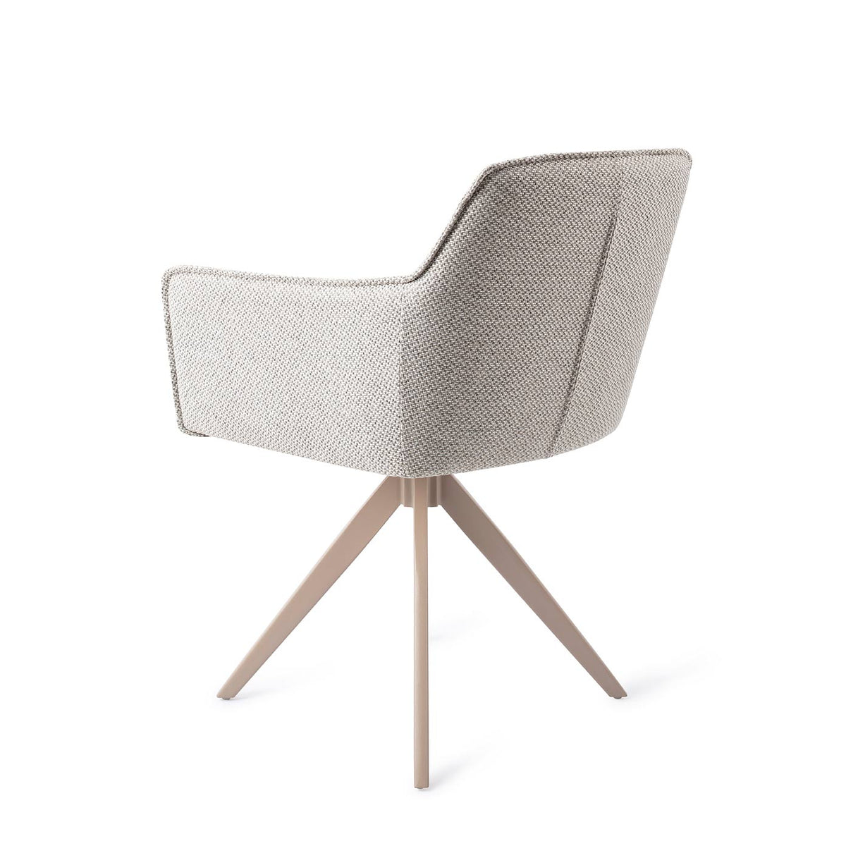 Dos de la chaise Hofu blanc cassé à motif sur son piètement pivotant beige