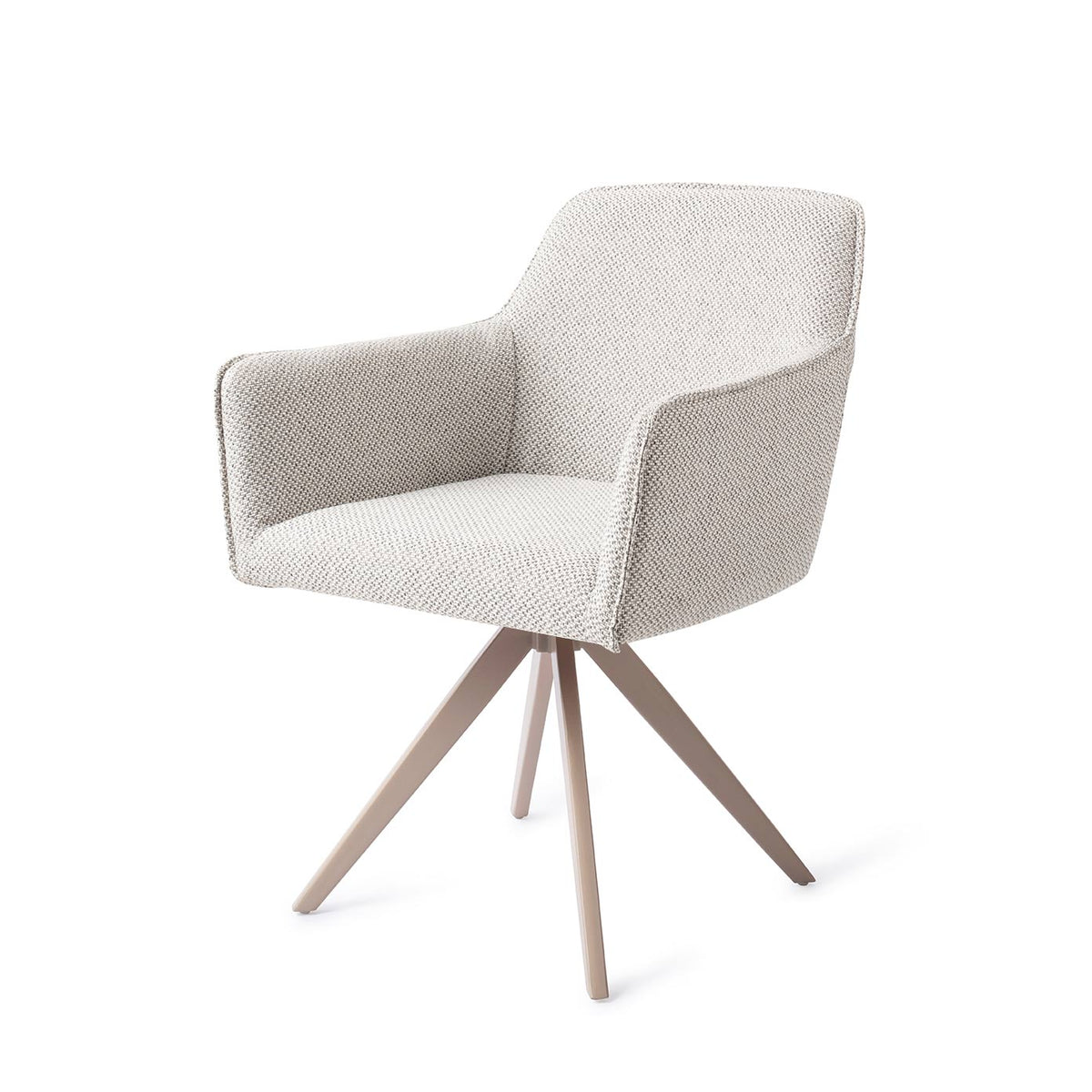 Chaise Hofu blanc cassé à motif sur piètement pivotant beige vue de trois quarts
