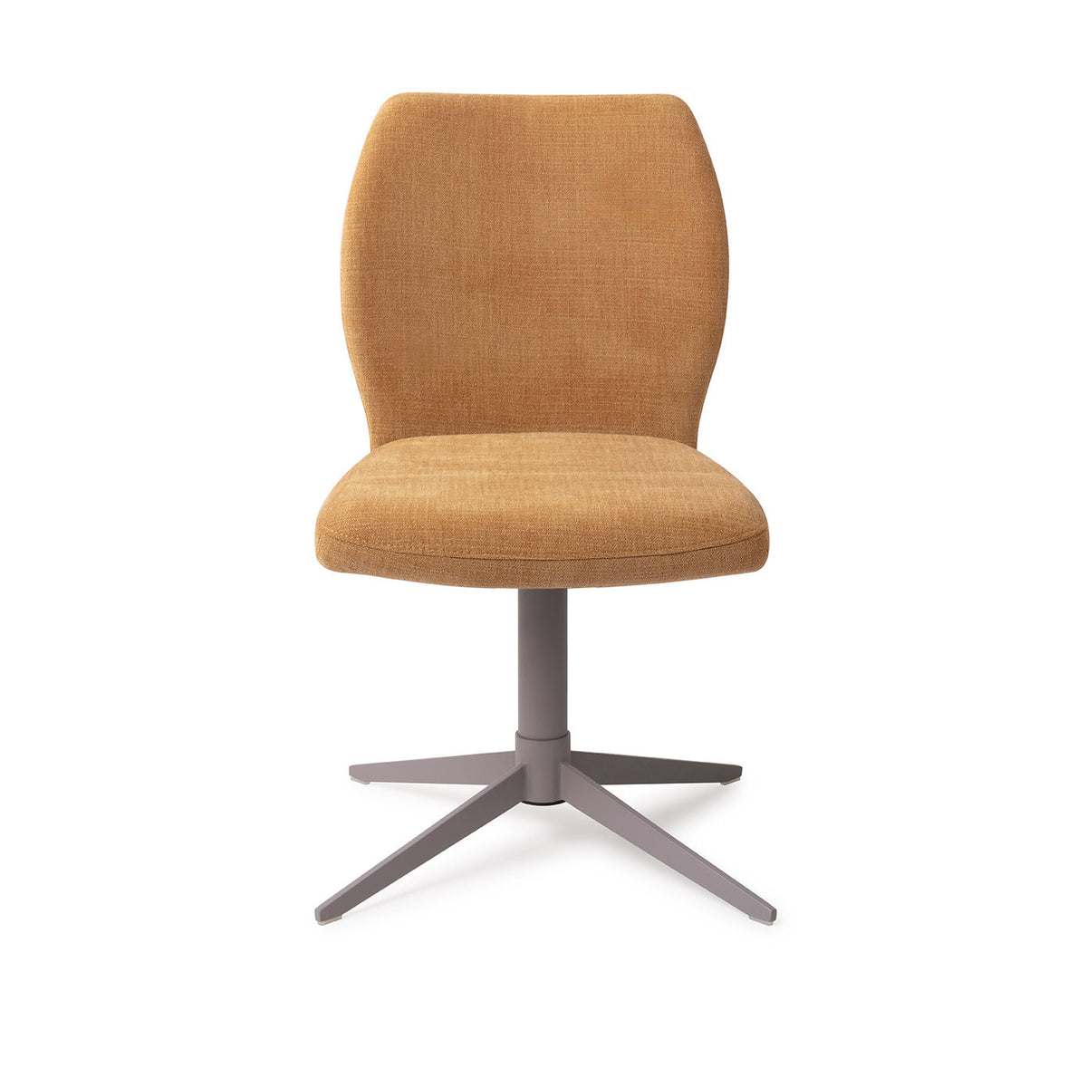 Chaise de salle à manger Ikata ocre sur pied central gris vue de face dossier galbé et assise rembourrée