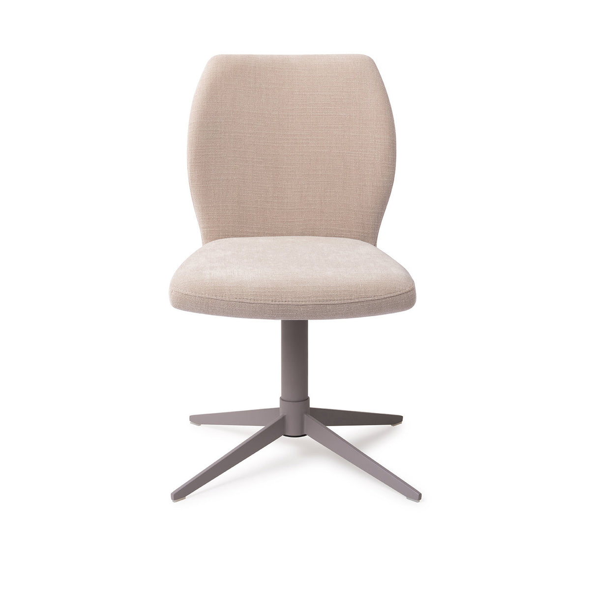 Chaise de salle à manger Ikata sable sur pied central gris vue de face dossier galbé et assise rembourrée