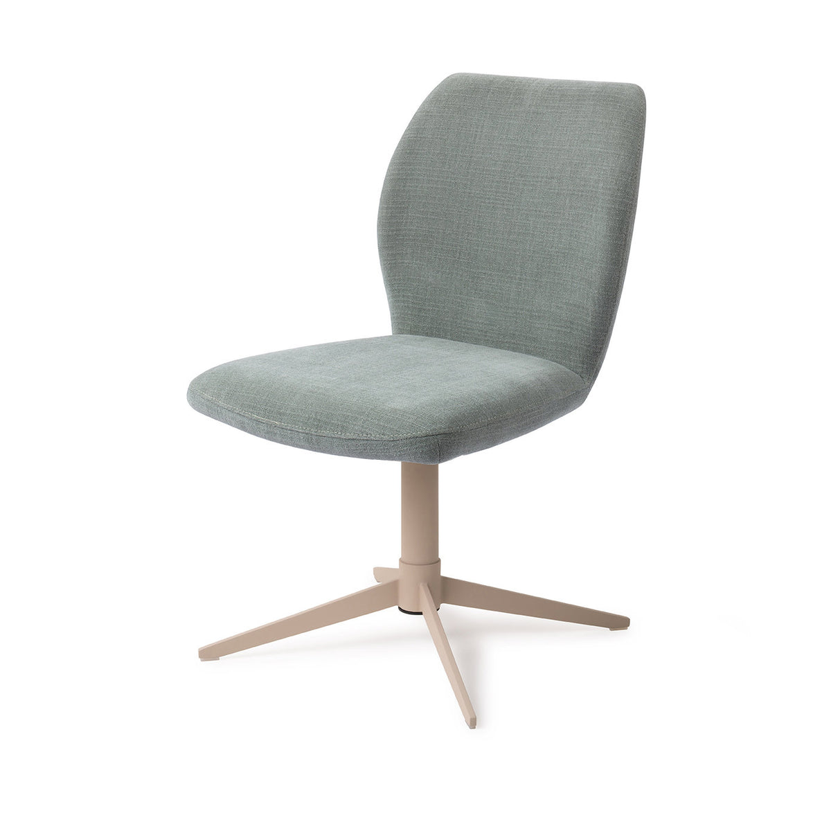 Chaise Ikata vert sauge sur pied central beige vue de trois quarts