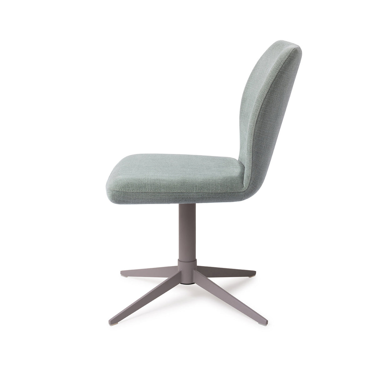 Chaise Ikata vert sauge vue de profil sur son pied central gris