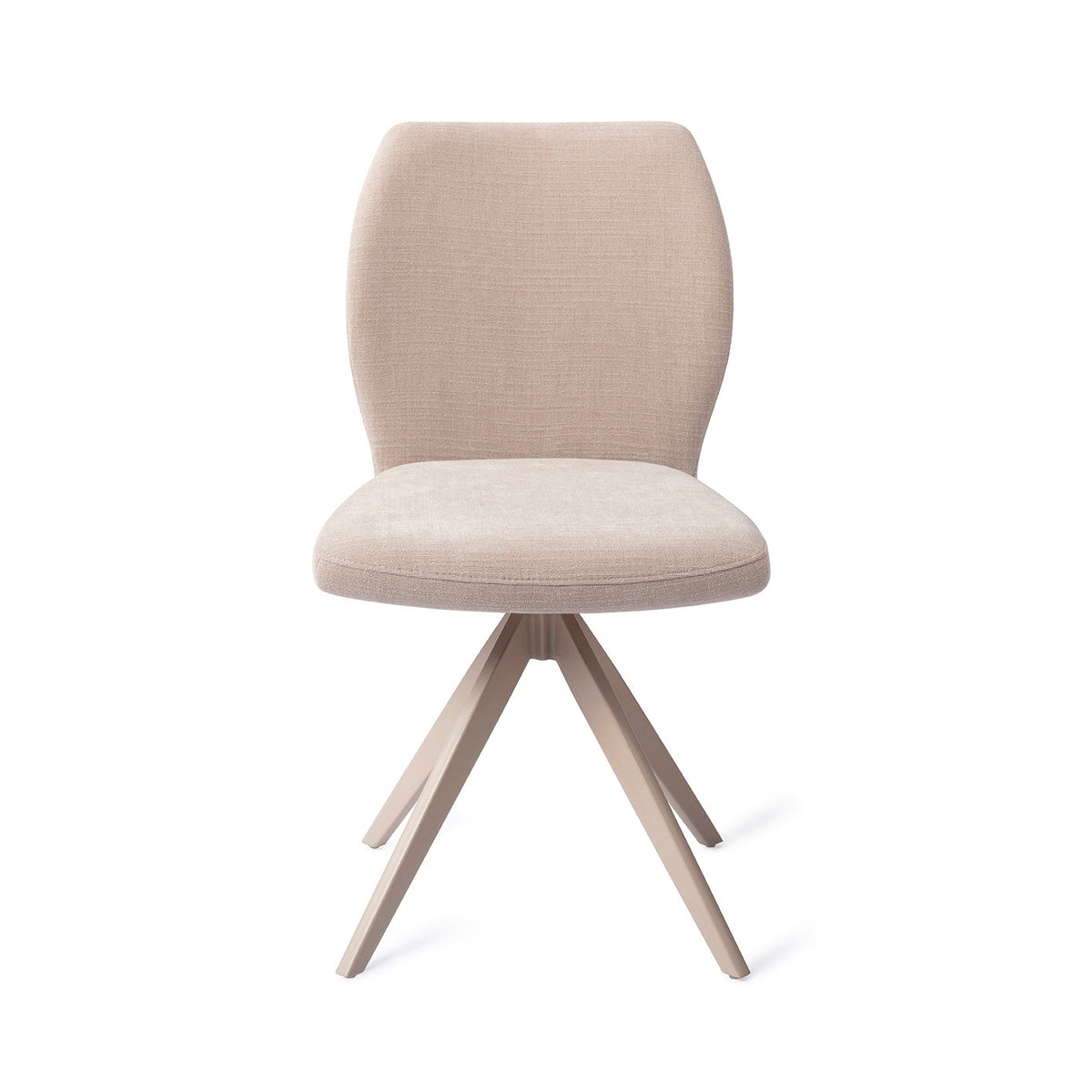 Chaise de salle à manger Ikata sable sur piètement pivotant beige vue de face dossier galbé et assise rembourrée