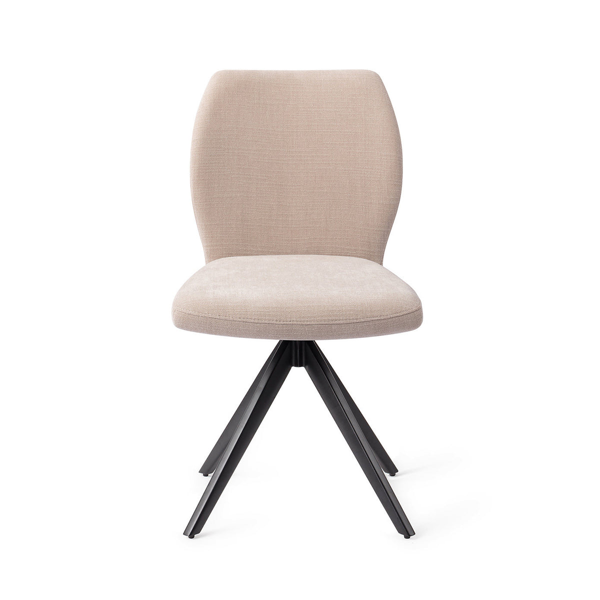 Chaise de salle à manger Ikata sable sur piètement pivotant noir vue de face dossier galbé et assise rembourrée