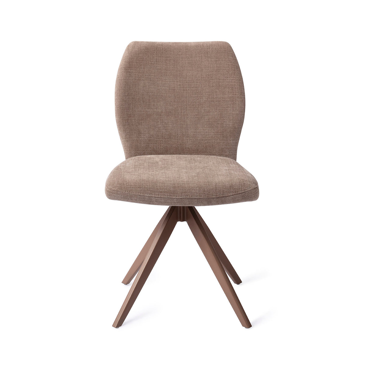 Chaise de salle à manger Ikata taupe sur piètement pivotant brun vue de face dossier galbé et assise rembourrée