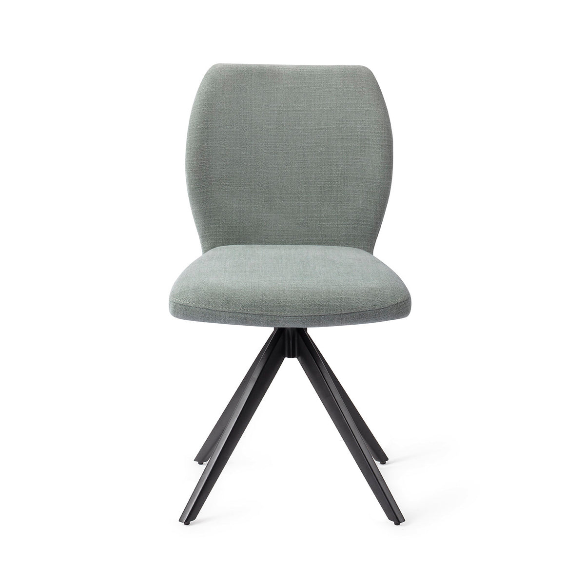 Chaise de salle à manger Ikata vert sauge sur piètement pivotant noir vue de face dossier galbé et assise rembourrée