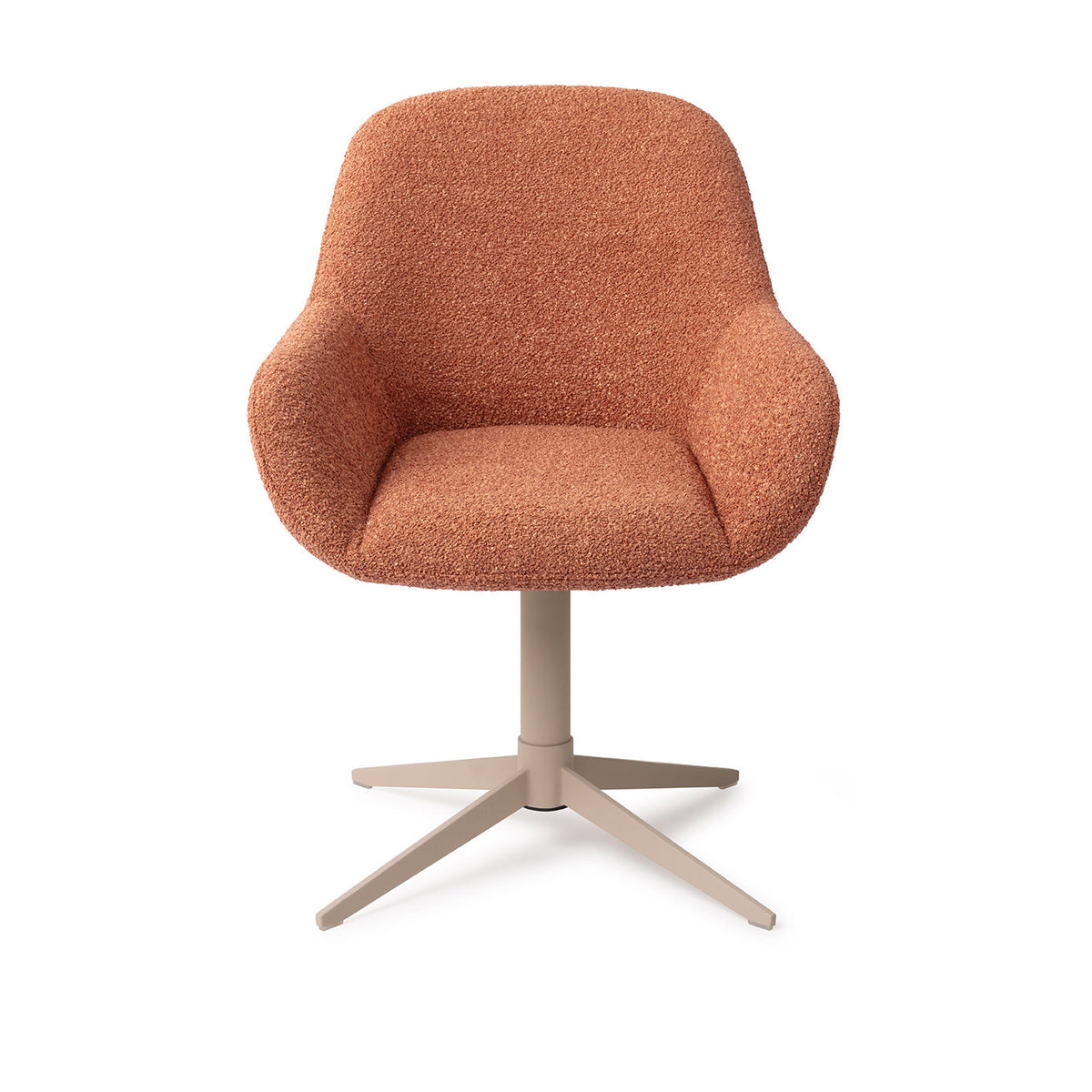 Chaise de salle à manger Kushi terracotta sur pied central beige vue de face coque à accoudoirs et assise rembourrée