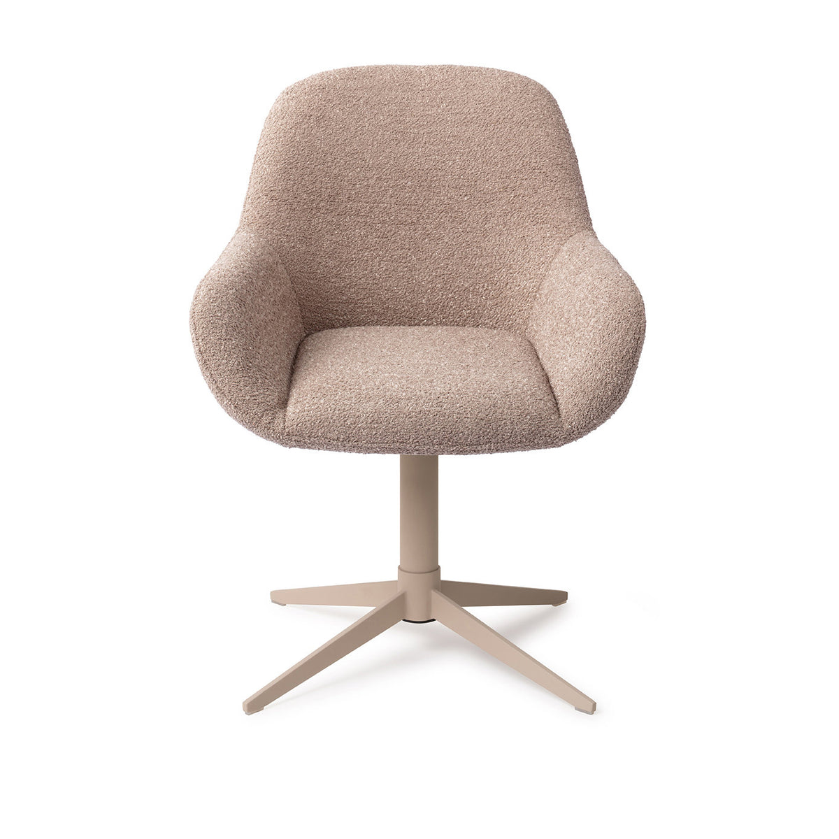 Chaise de salle à manger Kushi vieux rose sur pied central beige vue de face coque à accoudoirs et assise rembourrée