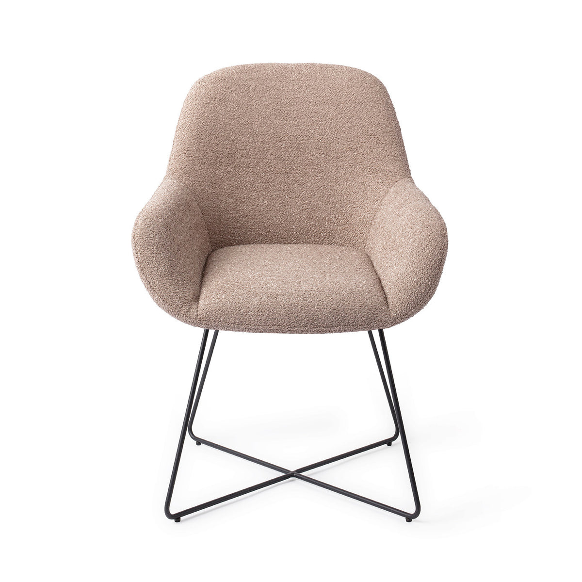 Chaise de salle à manger Kushi vieux rose sur piètement luge croisé noir vue de face assise enveloppante et accoudoirs évasés