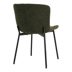 Dos de la chaise Maceda bouclé vert foncé avec sa couture verticale et ses pieds en acier noir