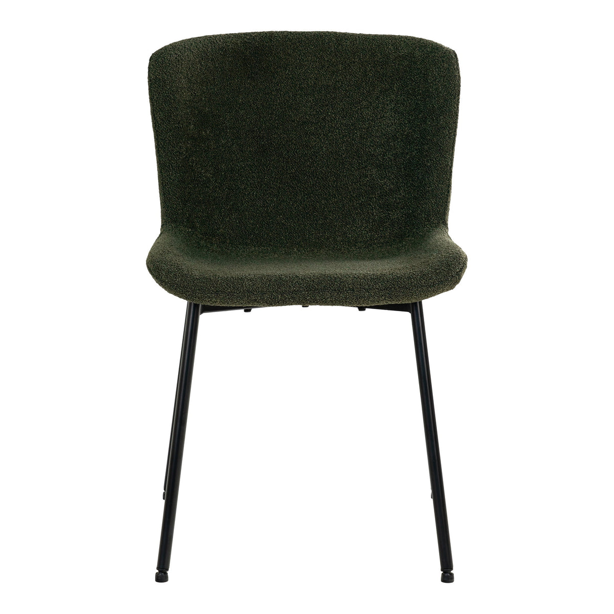 Chaise Maceda bouclé vert foncé vue de face assise large et dossier arrondi