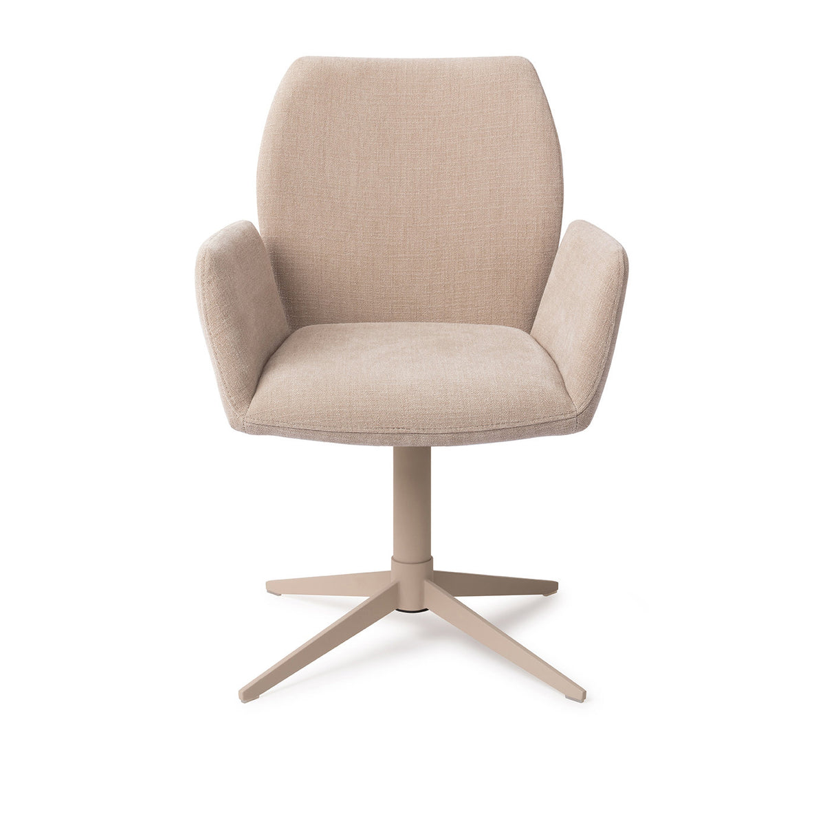 Chaise de salle à manger Misaki sable sur pied central beige vue de face accoudoirs détachés du dossier