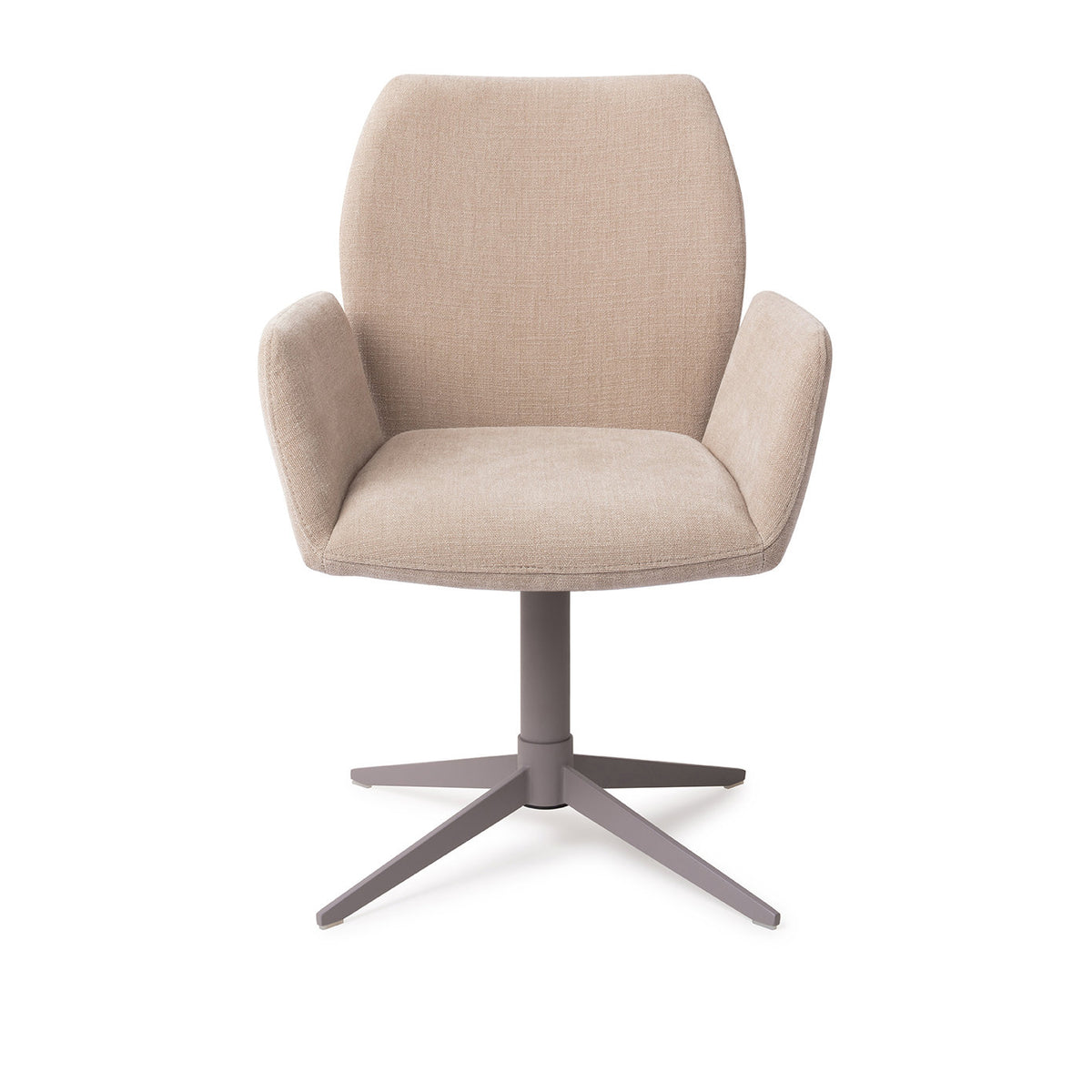 Chaise de salle à manger Misaki sable sur pied central gris vue de face accoudoirs détachés du dossier