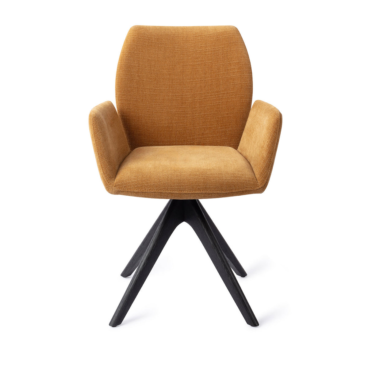 Chaise de salle à manger Misaki ocre sur piètement pivotant chêne noir vue de face accoudoirs détachés du dossier