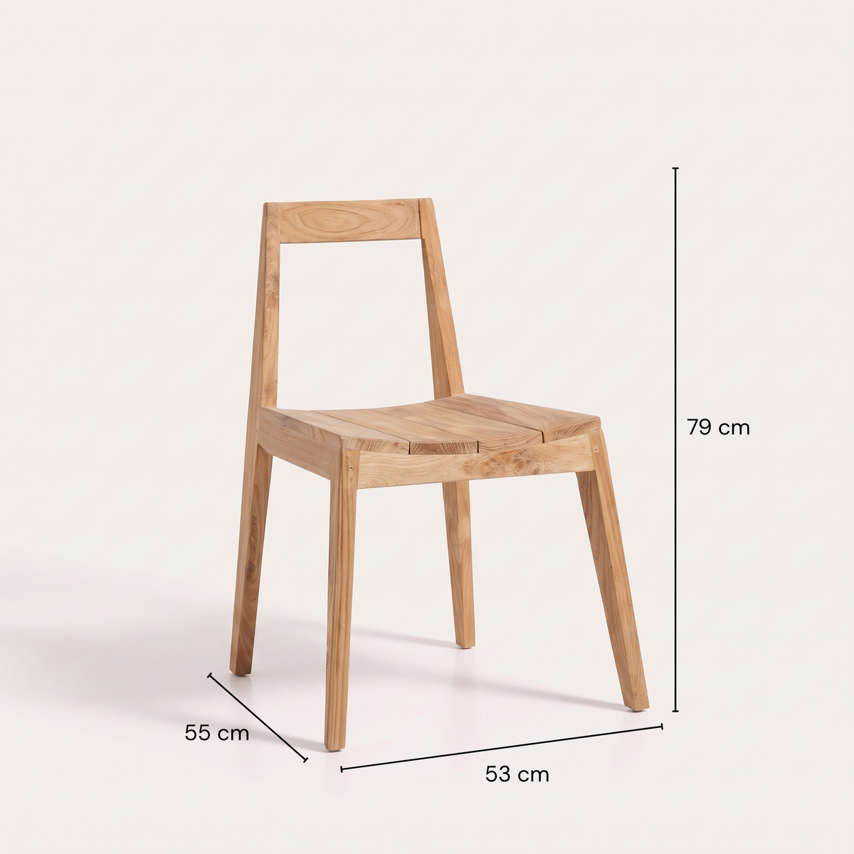 Croquis coté de la chaise Paxi : 53 cm de large, 55 cm de profondeur, 79 cm de haut