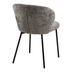 Dos de la chaise Roanne en chenille grise avec sa couture verticale et ses pieds noirs