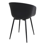Dos de la chaise Roda noire et fixation du piétement en acier sous la coque