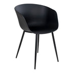 Chaise de salle à manger Roda coque en polypropylène noir et pieds en acier noir vue de trois quarts
