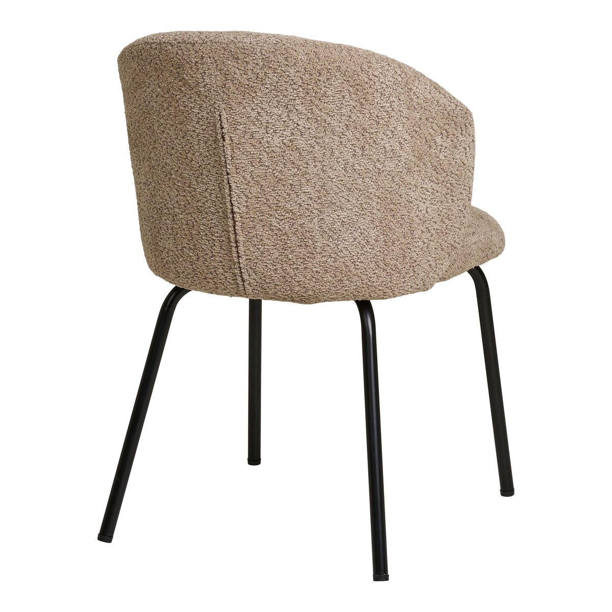 Dos de la chaise Safira bouclé beige chiné avec sa couture verticale et ses pieds en acier noir