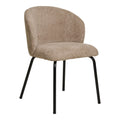 Chaise de salle à manger Safira bouclé beige chiné vue de trois quarts dossier enveloppant et pieds en acier noir