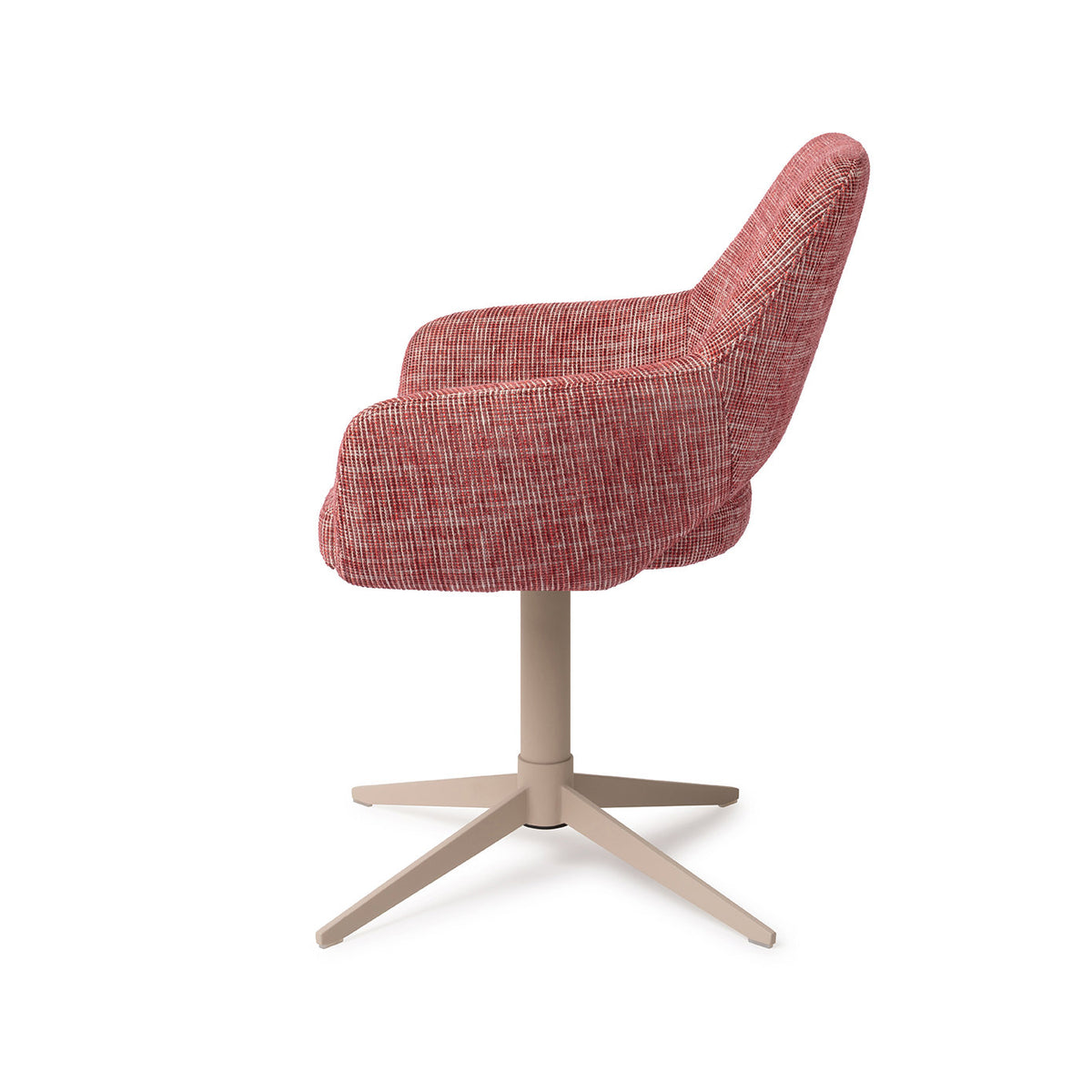 Chaise Yanai rouge chiné vue de profil sur son pied central beige