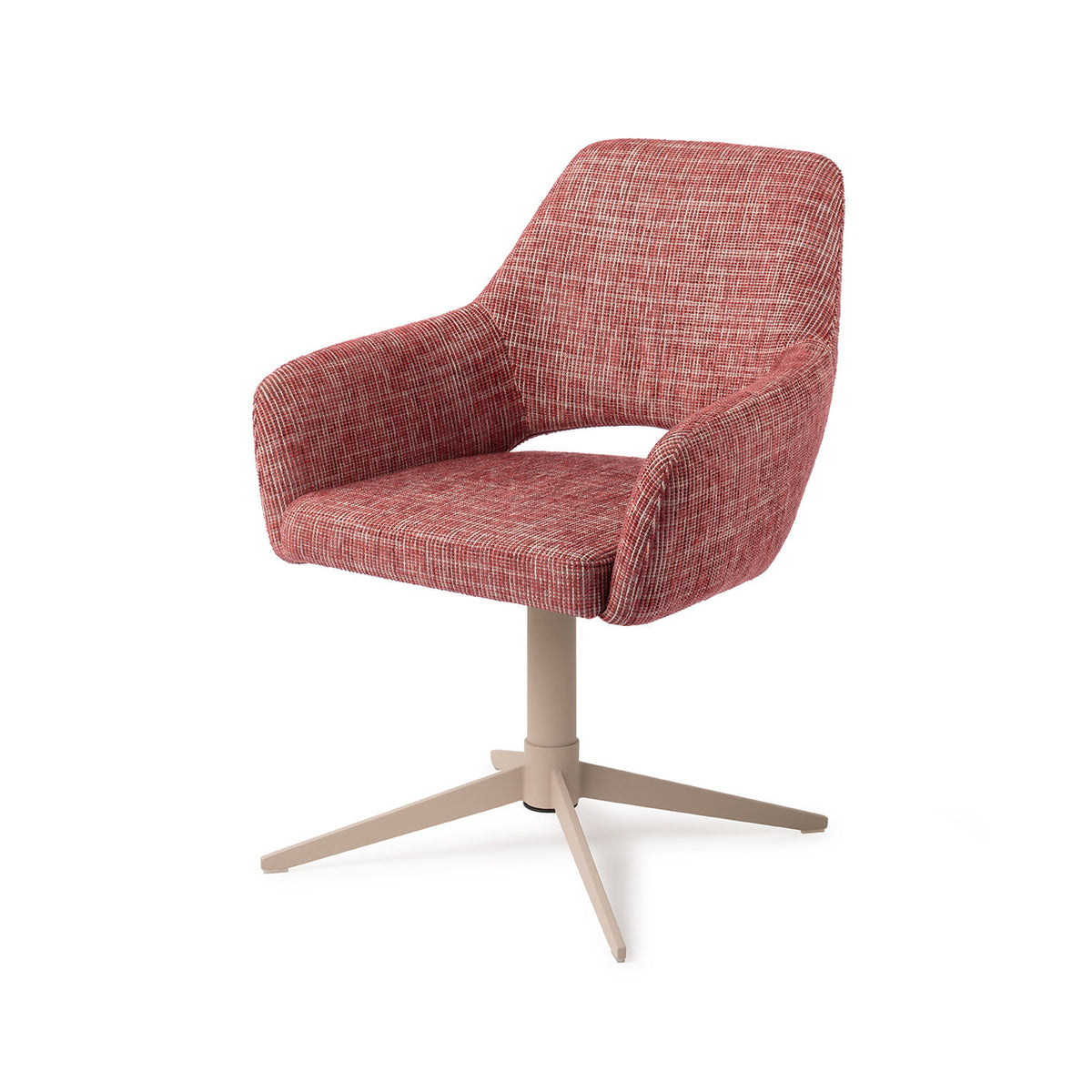 Chaise Yanai rouge chiné sur pied central beige vue de trois quarts