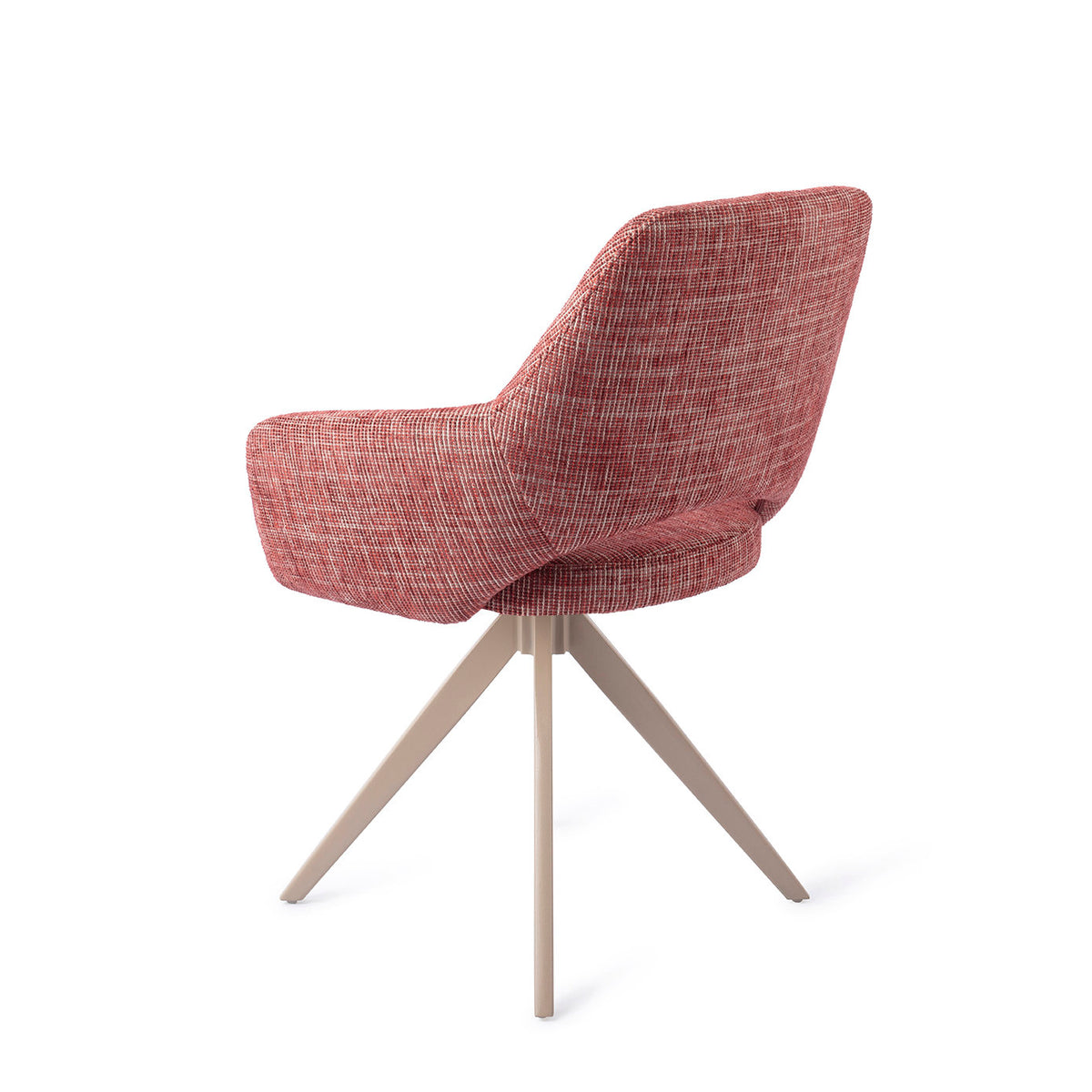 Dos de la chaise Yanai rouge chiné avec la découpe entre dossier et assise sur piètement pivotant beige