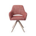 Chaise de salle à manger Yanai rouge chiné sur piètement pivotant beige vue de face coque à accoudoirs et découpe du dossier
