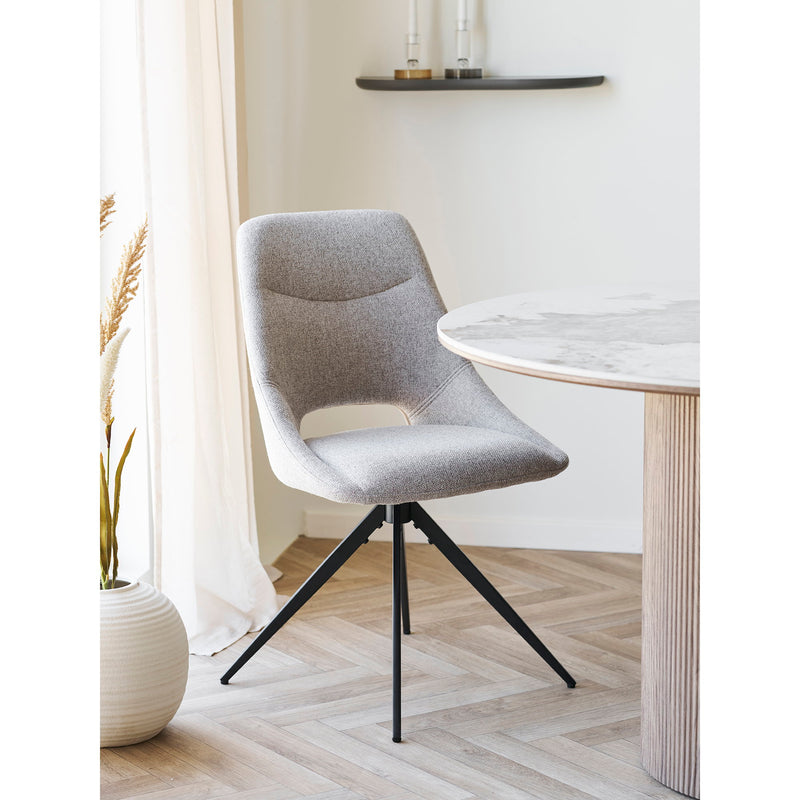 Dimensions Dokka Swivel Dining Chair – Sand Fabric & Black Legs – Set of 2