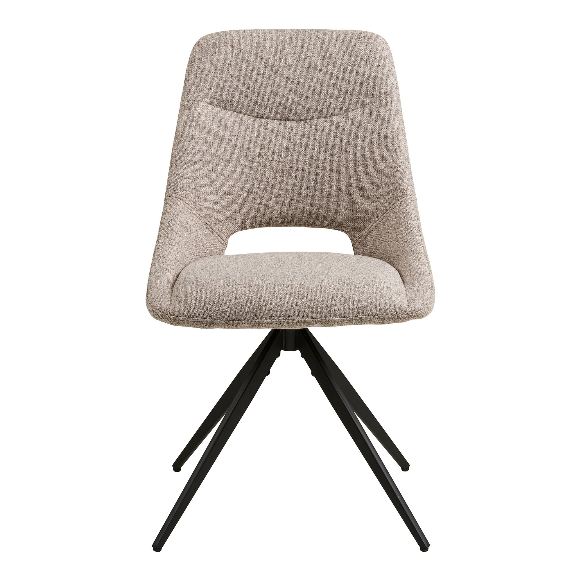 Chaise pivotante Dokka tissu sable vue de face dossier haut découpe signature piètement étoile noir