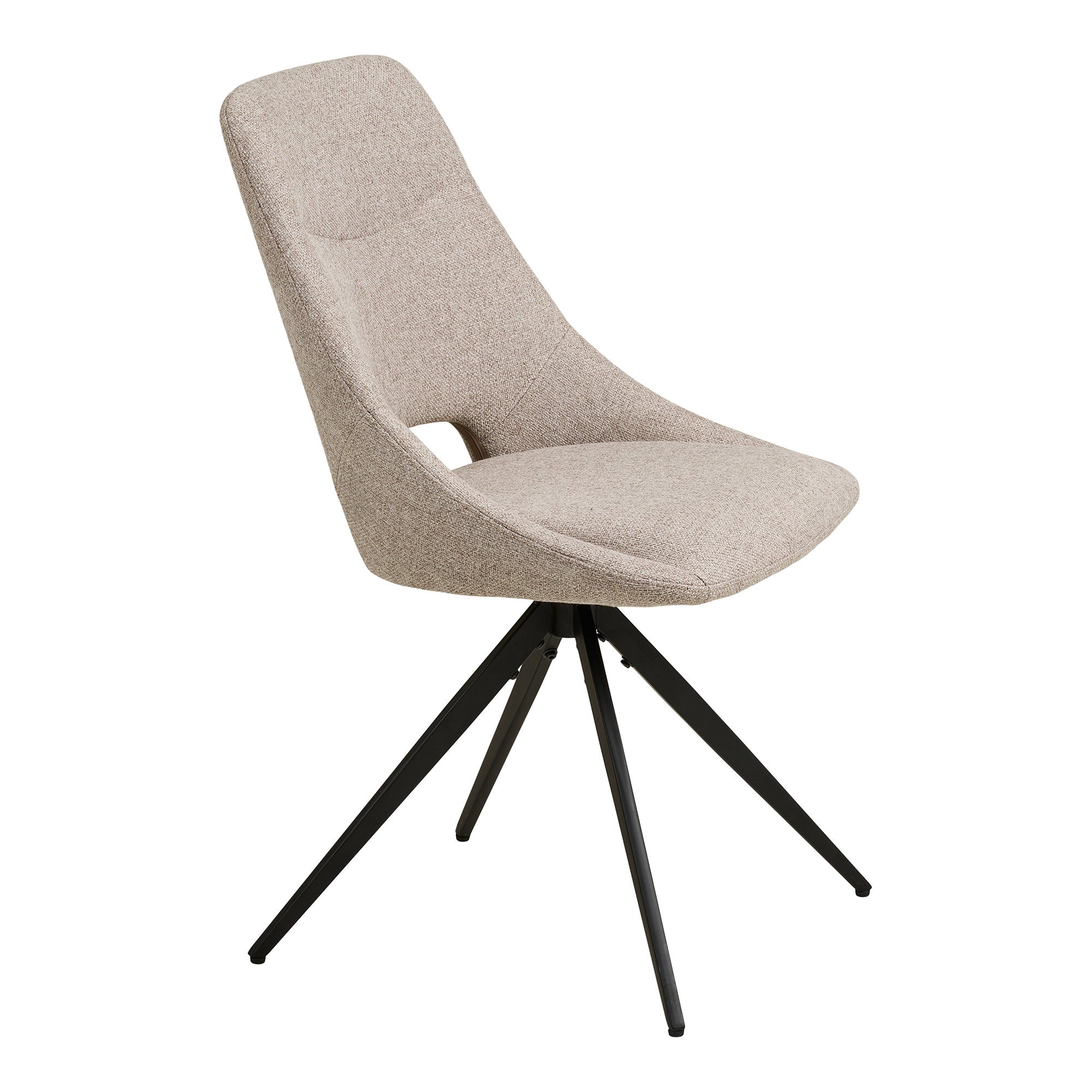 Chaise Dokka sable vue trois quarts avant silhouette enveloppante haute pieds noirs effilés