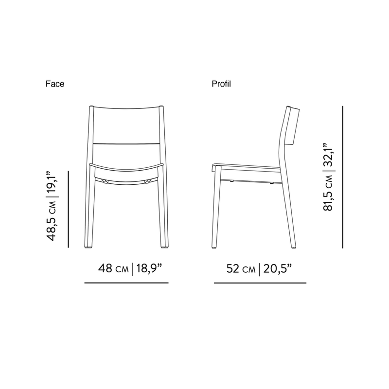 Dimensions Sedia impilabile Vio in legno