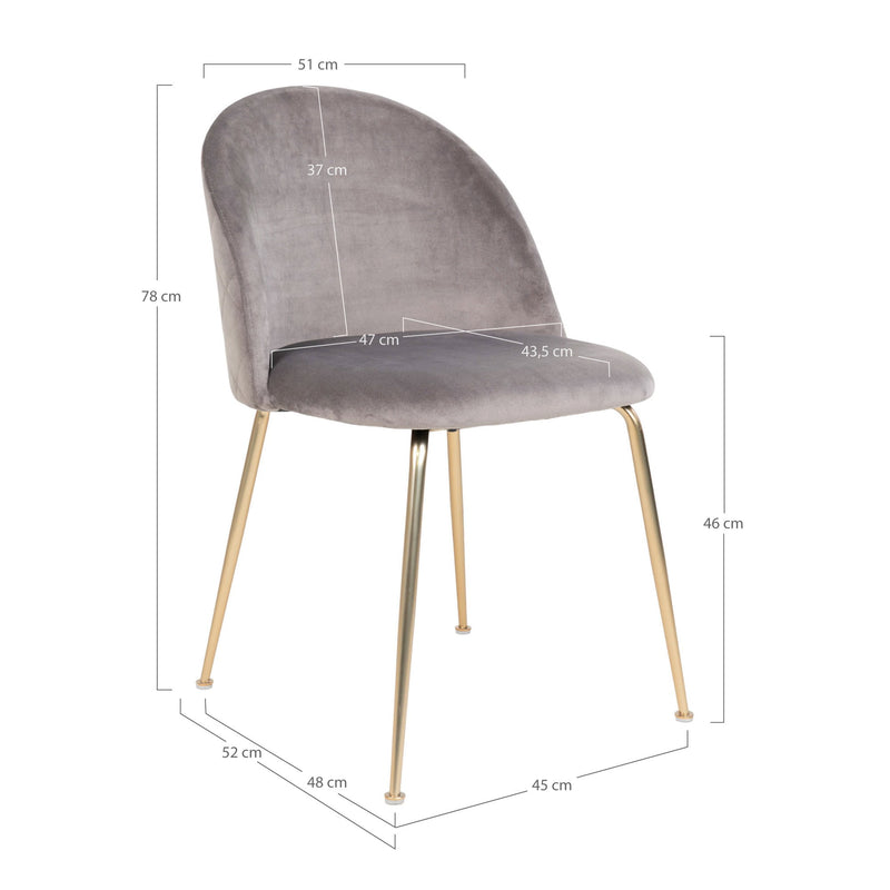 Dimensions Geneva Dining Chair – Grey Velvet & Brass Legs – Set of 2