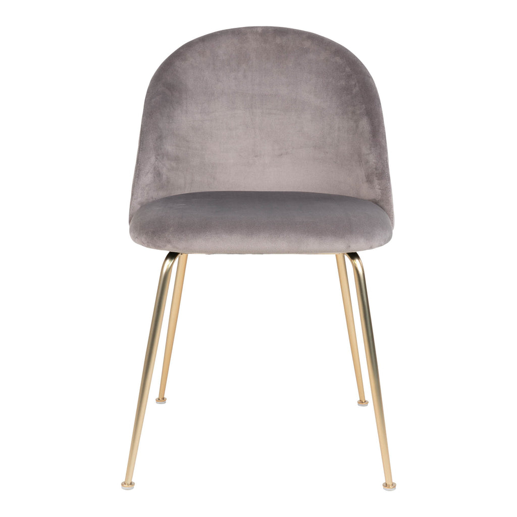 Chaise Geneve velours gris vue de face dossier enveloppant arrondi pieds laiton brossé