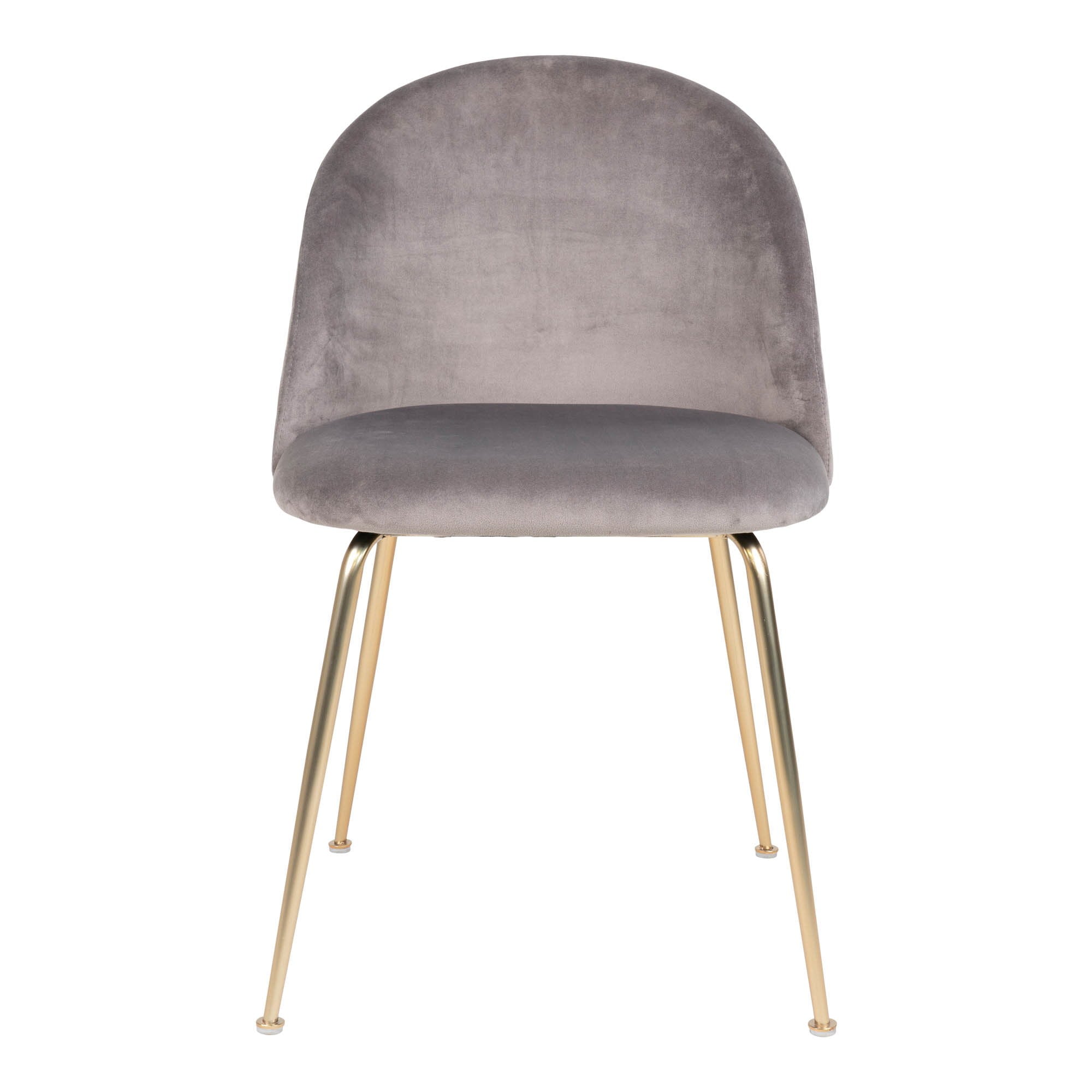 Chaise Geneve velours gris vue de face dossier enveloppant arrondi pieds laiton brossé