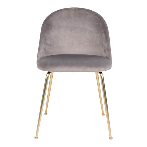 Chaise Geneve velours gris vue de face dossier enveloppant arrondi pieds laiton brossé