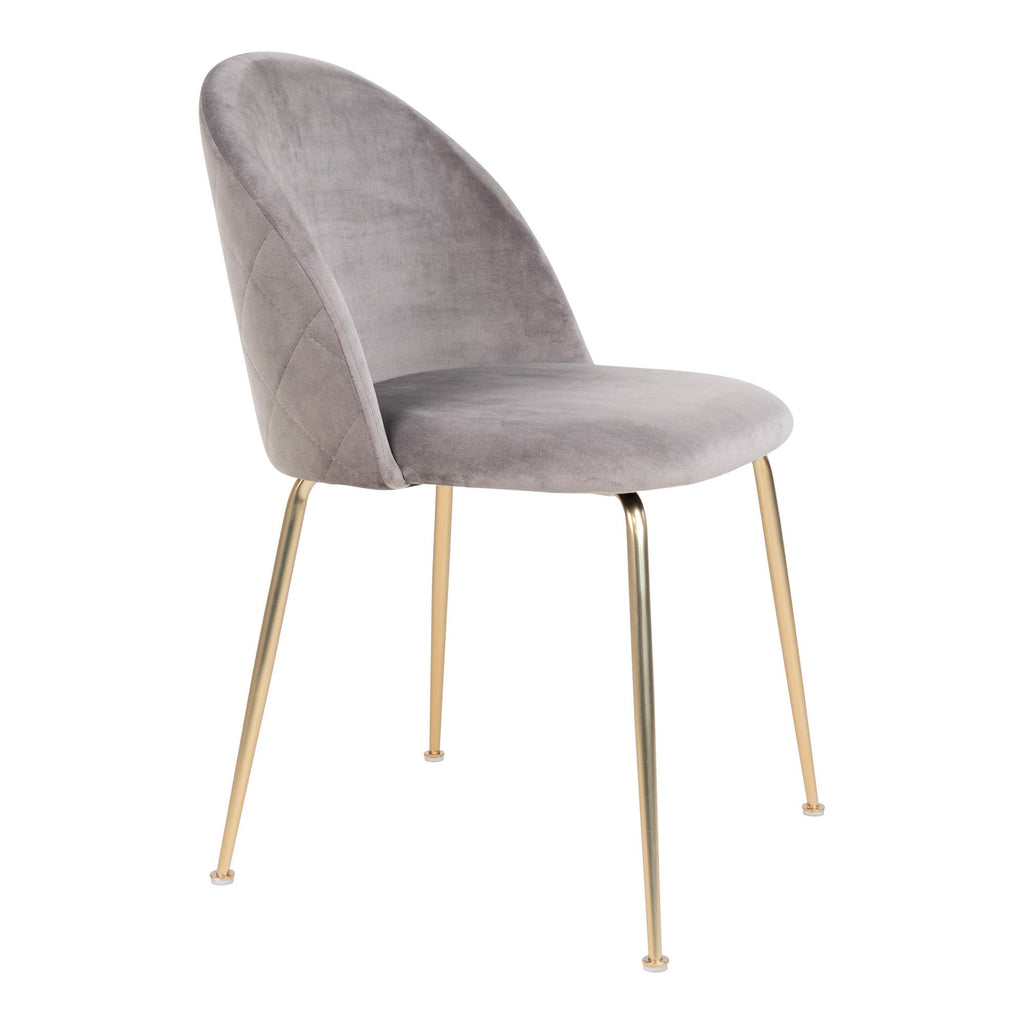 Chaise Geneve velours gris vue de profil silhouette cocooning pieds laiton fuselés