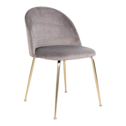 Chaise de salle à manger Geneve en velours gris avec pieds acier finition laiton vue trois quarts