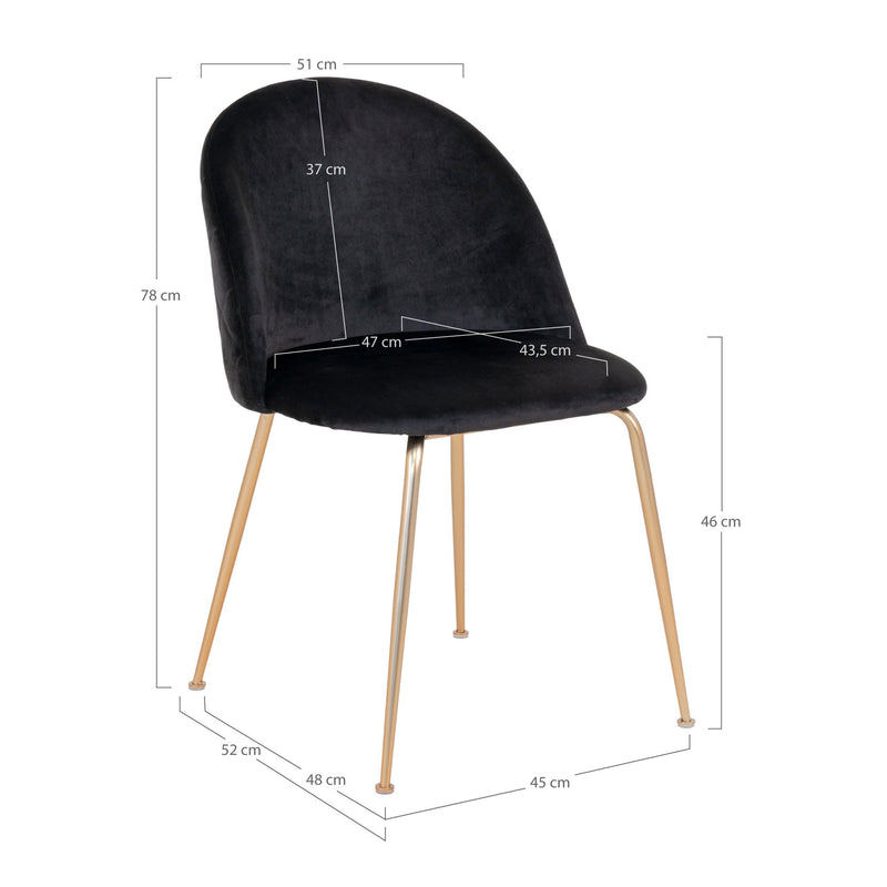 Dimensions Geneva Dining Chair – Black Velvet & Brass Legs – Set of 2