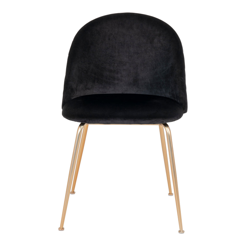 Chaise Geneve velours noir vue de face dossier enveloppant arrondi pieds laiton brossé