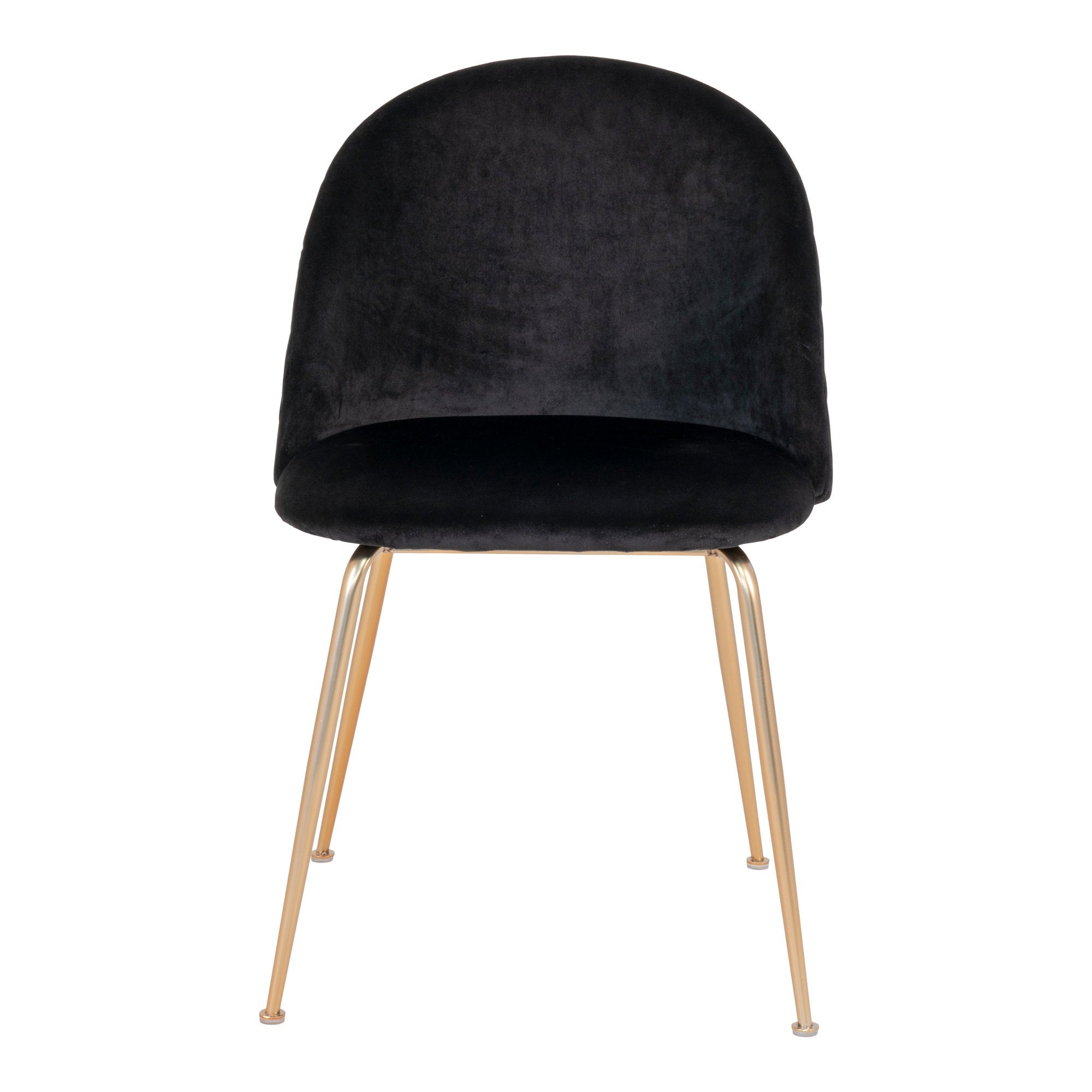 Chaise Geneve velours noir vue de face dossier enveloppant arrondi pieds laiton brossé