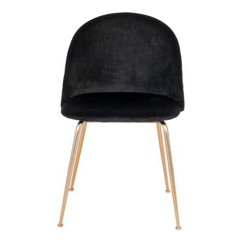 Chaise Geneve velours noir vue de face dossier enveloppant arrondi pieds laiton brossé