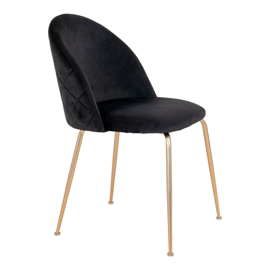 Chaise Geneve velours noir vue de profil silhouette cocooning pieds laiton fuselés
