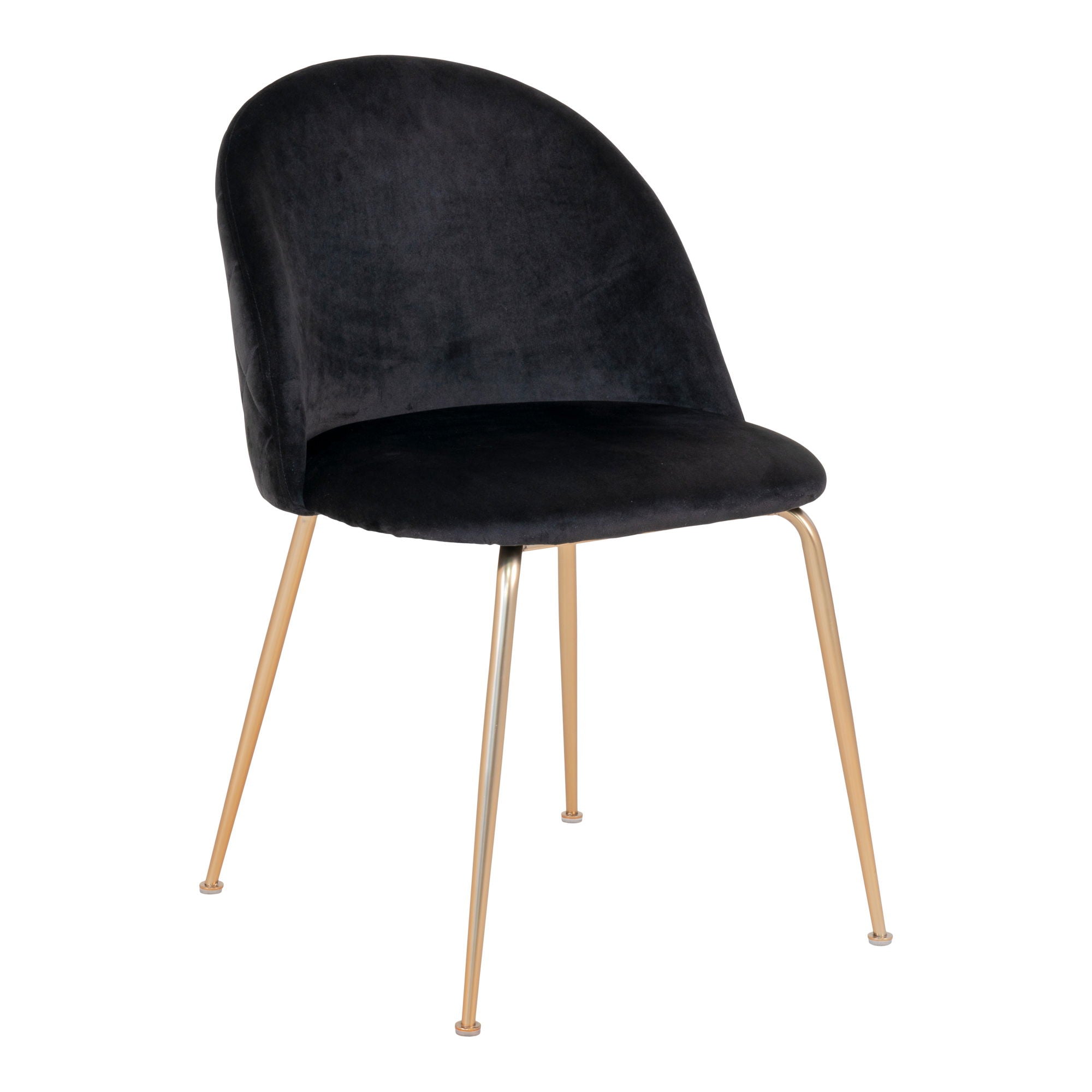 Chaise de salle à manger Geneve en velours noir avec pieds acier finition laiton vue trois quarts