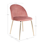 Schéma dimensions chaise Geneve velours rose 51x56x76 cm hauteur assise 46 cm